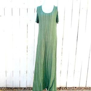 Exist Maxi Dress Large Olive Green Cold Shoulder Striped Knit LMD8359